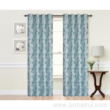 Wholesale 100% Polyester Blue Leaf Jacquard Curtains Panel